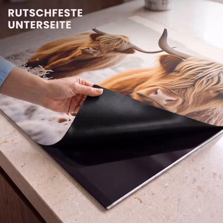 Herdabdeckplatte - Schottische Highlander - Grasfeld - Winter - Kuh — 5
