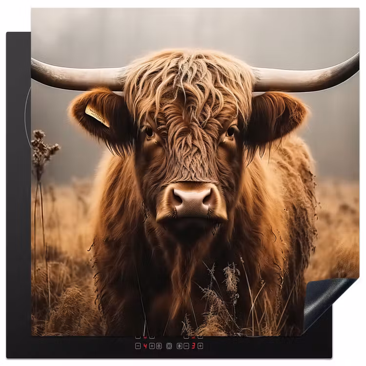 Herdabdeckplatte - Schottischer Highlander - Grasfeld - Kuh - Braun — 1