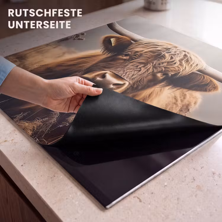 Herdabdeckplatte - Schottischer Highlander - Grasfeld - Kuh - Braun — 5