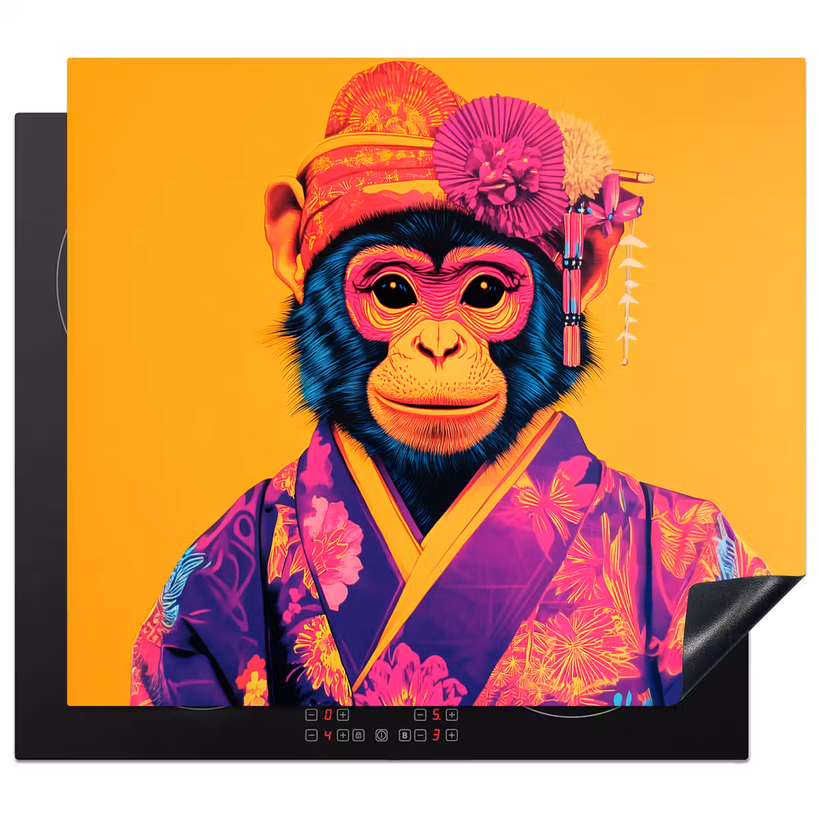 Herdabdeckplatte - Affe - Kimono - Blumen - Kopfschmuck — 1