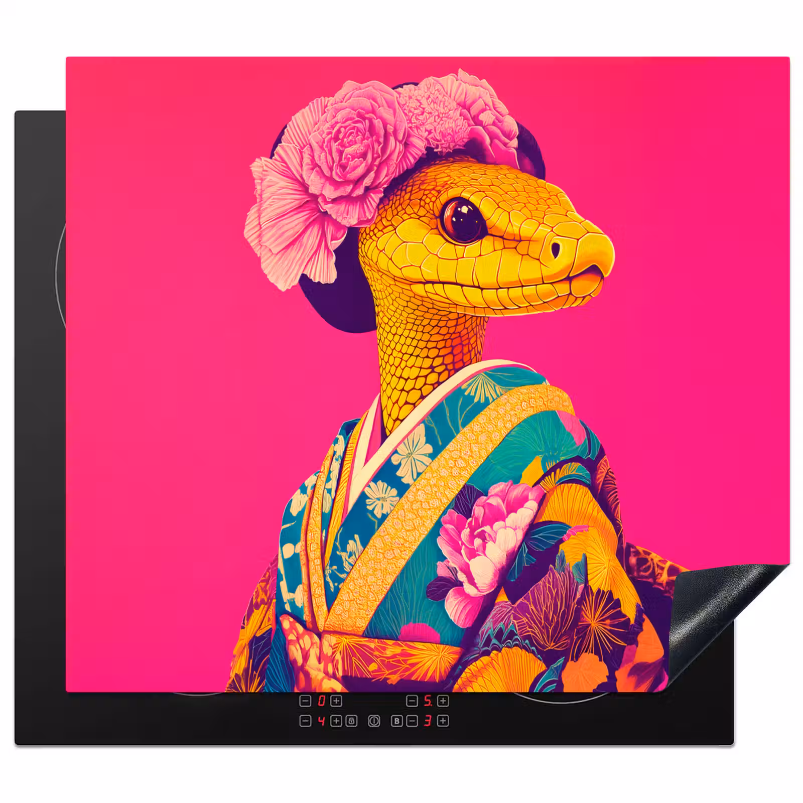 Herdabdeckplatte - Eidechse - Blumen - Rosa - Kimono — 1