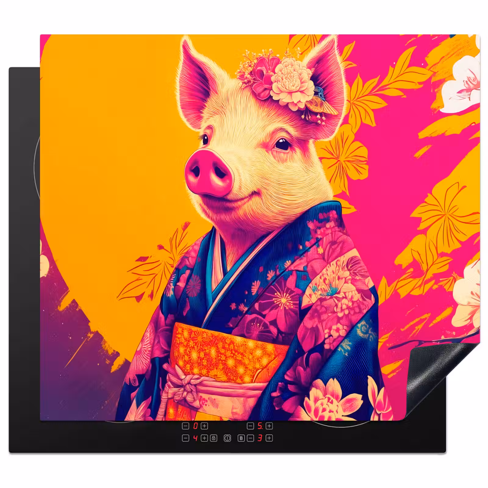 Herdabdeckplatte - Schwein - Blumenkrone - Kimono - Abstrakt — 1