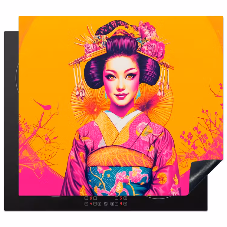 Herdabdeckplatte - Blumen - Frau - Kimono - Rosa — 1