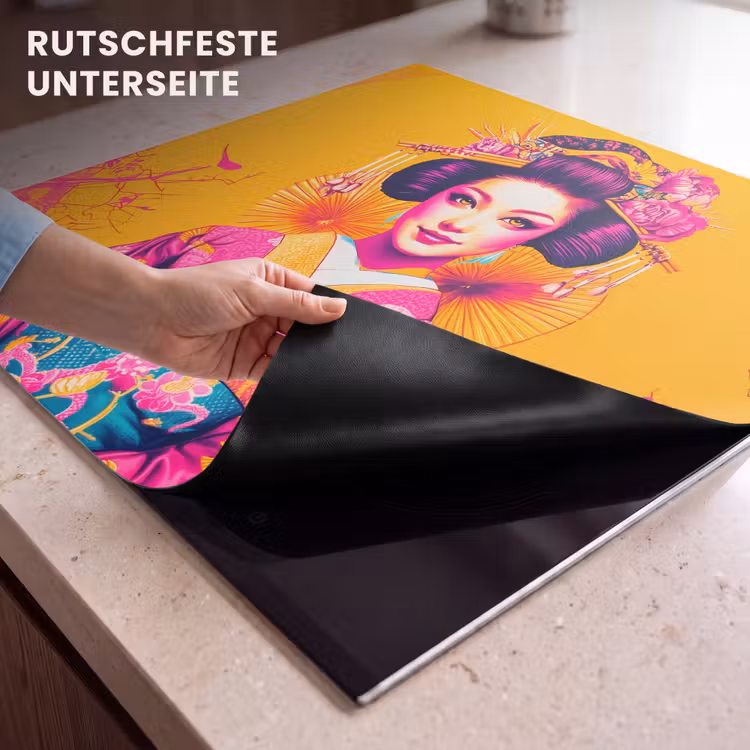 Herdabdeckplatte - Blumen - Frau - Kimono - Rosa — 6