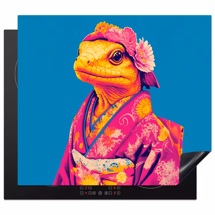 Herdabdeckplatte - Blumenkranz - Eidechse - Kimono - Lila — 1