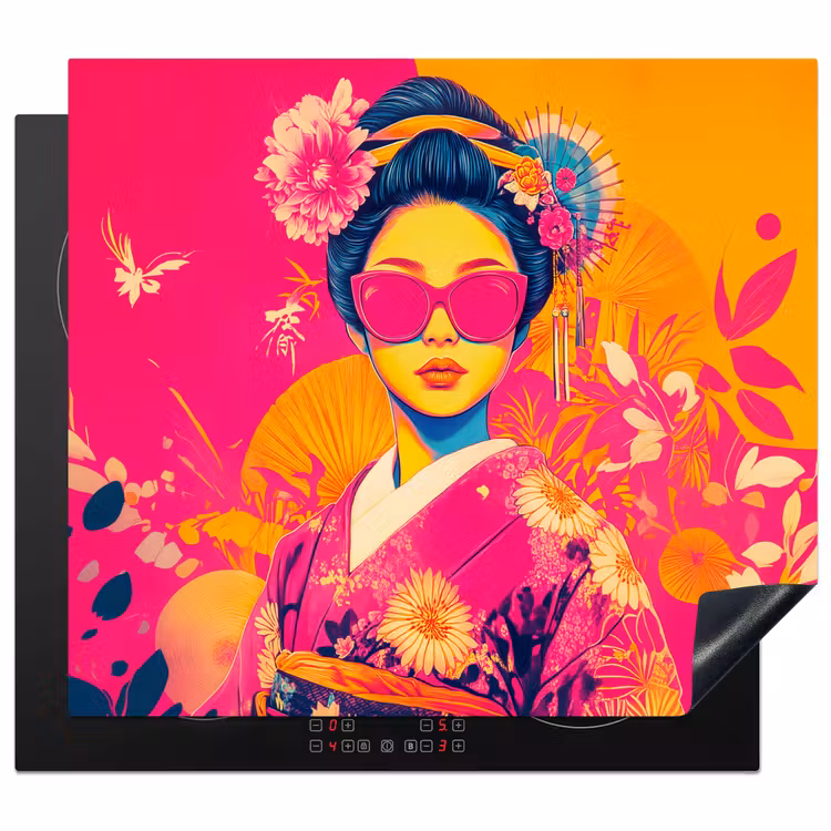 Herdabdeckplatte - Frau - Sonnenbrille - Abstrakt - Orange — 1