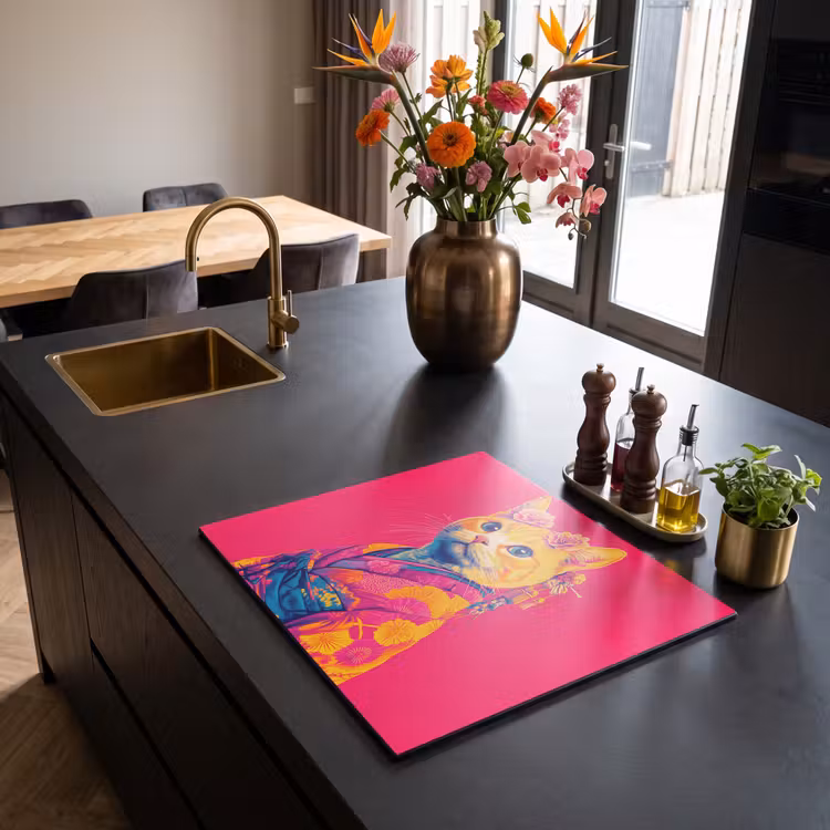 Herdabdeckplatte - Katze - Kimono - Blumen - Rosa — 2