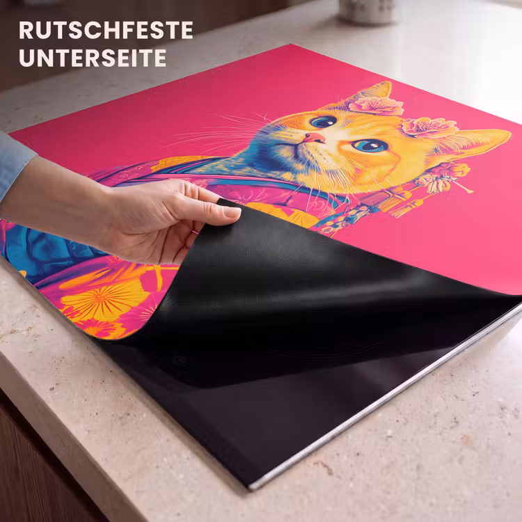 Herdabdeckplatte - Katze - Kimono - Blumen - Rosa — 6