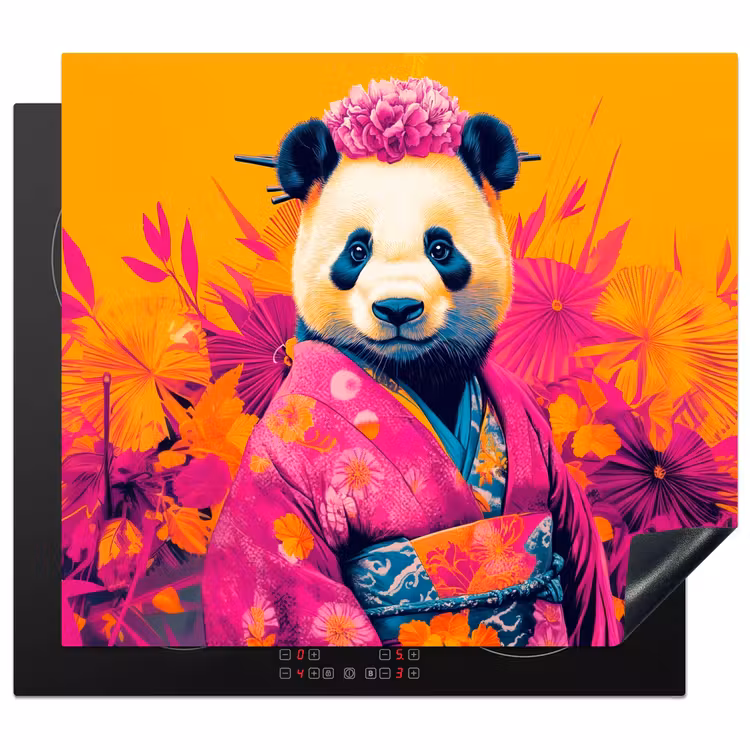 Herdabdeckplatte - Kimono - Rosa - Panda - Blumenkrone — 1