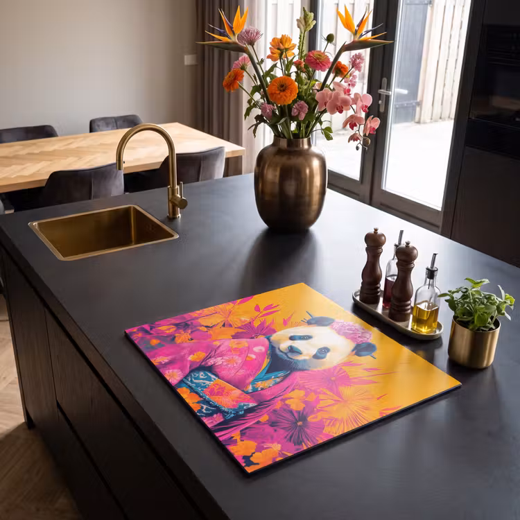 Herdabdeckplatte - Kimono - Rosa - Panda - Blumenkrone — 2