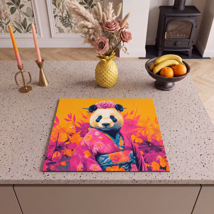 Herdabdeckplatte - Kimono - Rosa - Panda - Blumenkrone — 3