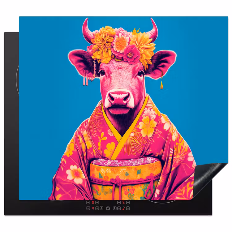 Herdabdeckplatte - Kuh - Blütenkranz - Ohrringe - Kimono — 1