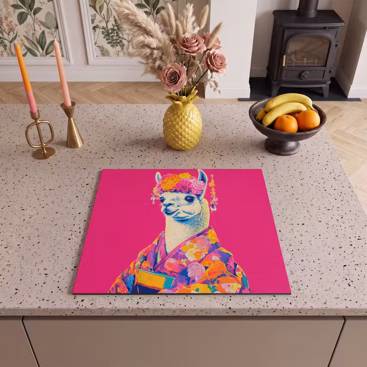 Herdabdeckplatte - Lama - Kimono - Blumenkranz - Hellrosa — 3