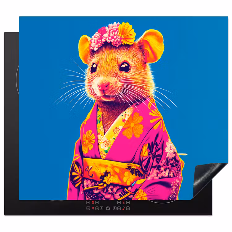 Herdabdeckplatte - Maus - Kimono - Blumen - Blau — 1