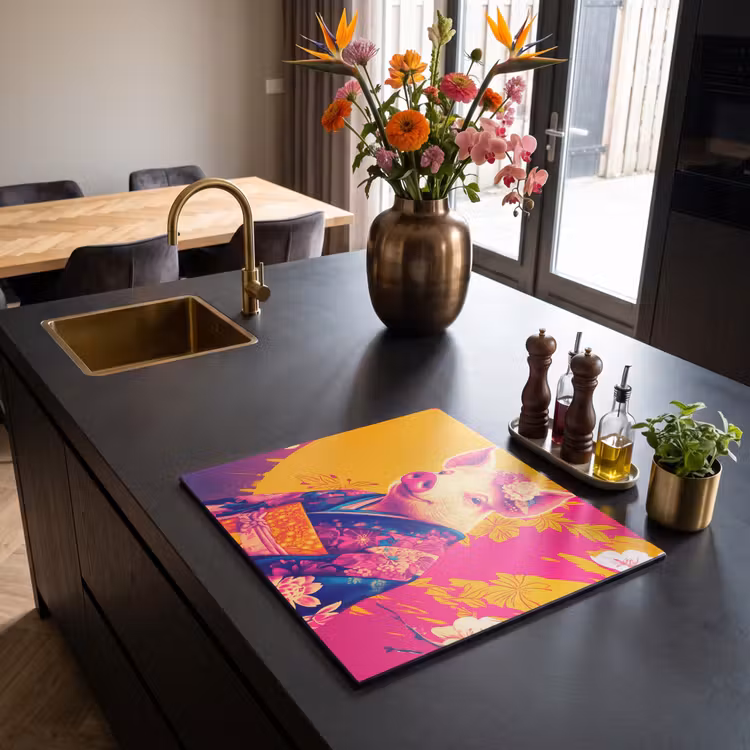 Herdabdeckplatte - Schwein - Blumenkrone - Kimono - Abstrakt — 2