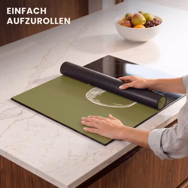 Herdabdeckplatte - Strichzeichnung - Apfel - Olivgrün - Blatt — 7