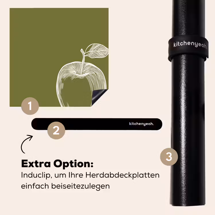 Herdabdeckplatte - Strichzeichnung - Apfel - Olivgrün - Blatt — 8