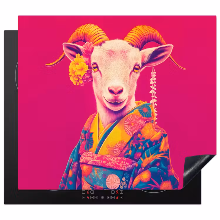 Herdabdeckplatte - Ziege - Hörner - Kimono - Farbenfroh — 1