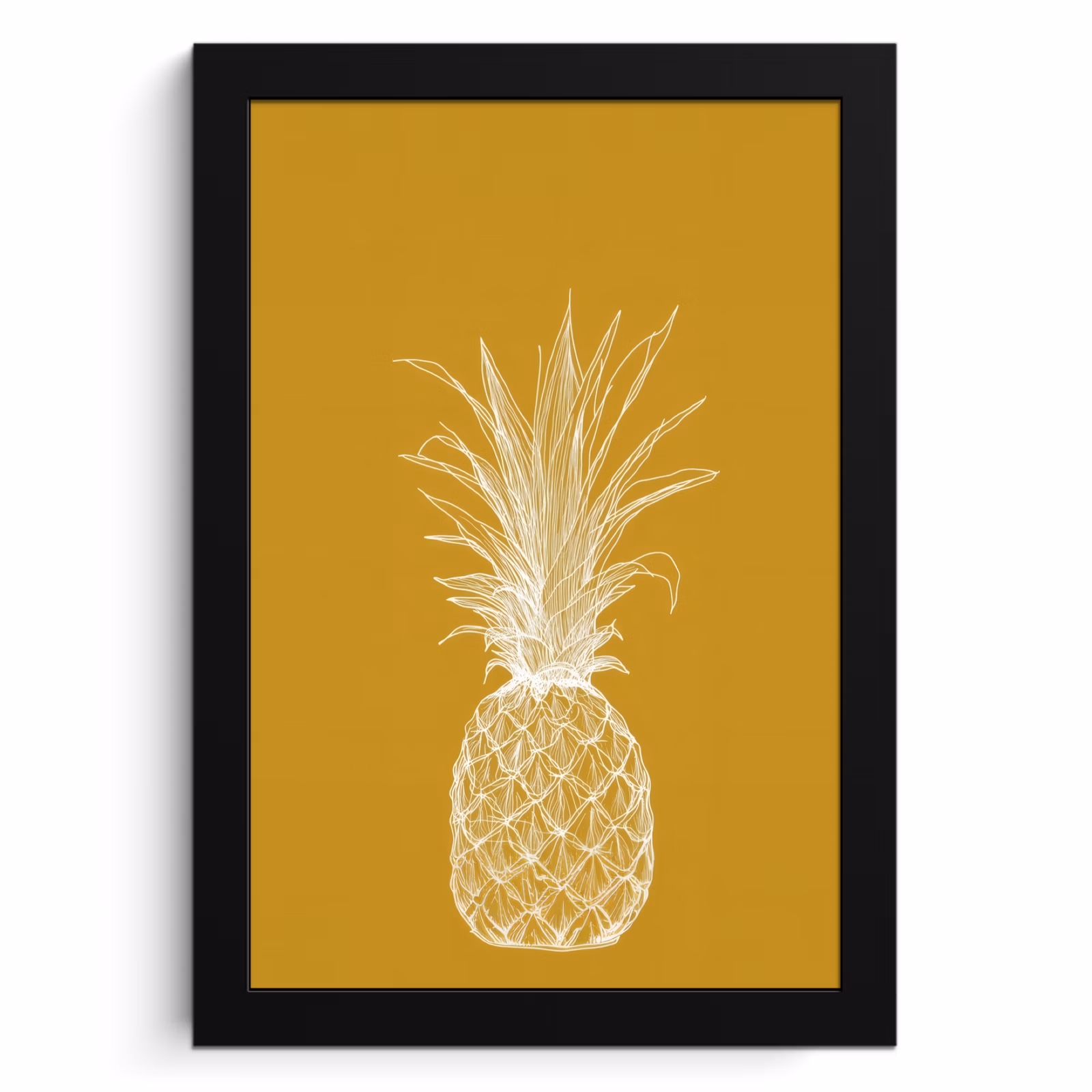 Bilder mit Rahmen - Strich-Illustration - Ananas - Blattkrone - Ockergelb — 1