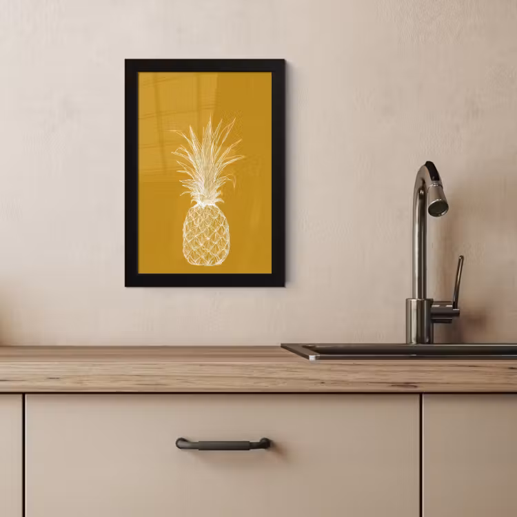Bilder mit Rahmen - Strich-Illustration - Ananas - Blattkrone - Ockergelb — 3