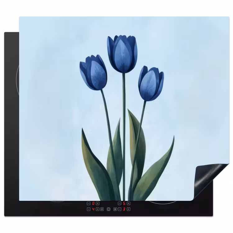 Herdabdeckplatte - Tulpen - Blau - Blätter — 1