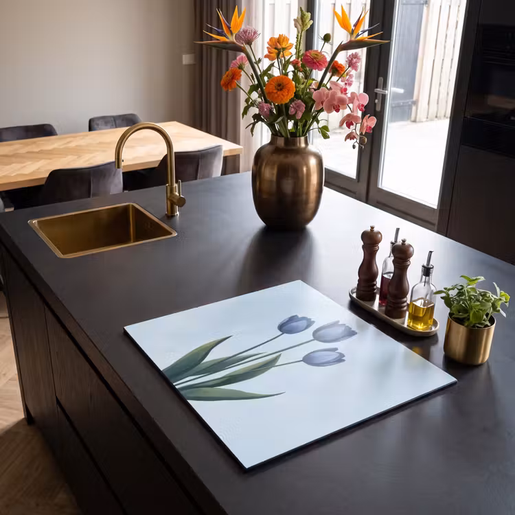 Herdabdeckplatte - Tulpen - Blau - Blätter — 2