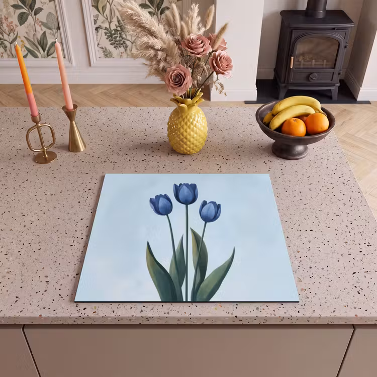 Herdabdeckplatte - Tulpen - Blau - Blätter — 3