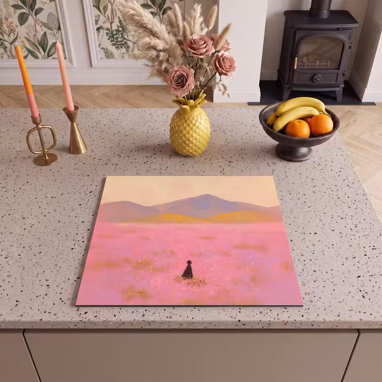 Herdabdeckplatte - Blumenwiese - Hügel - Scherenschnitt - Rosa — 3