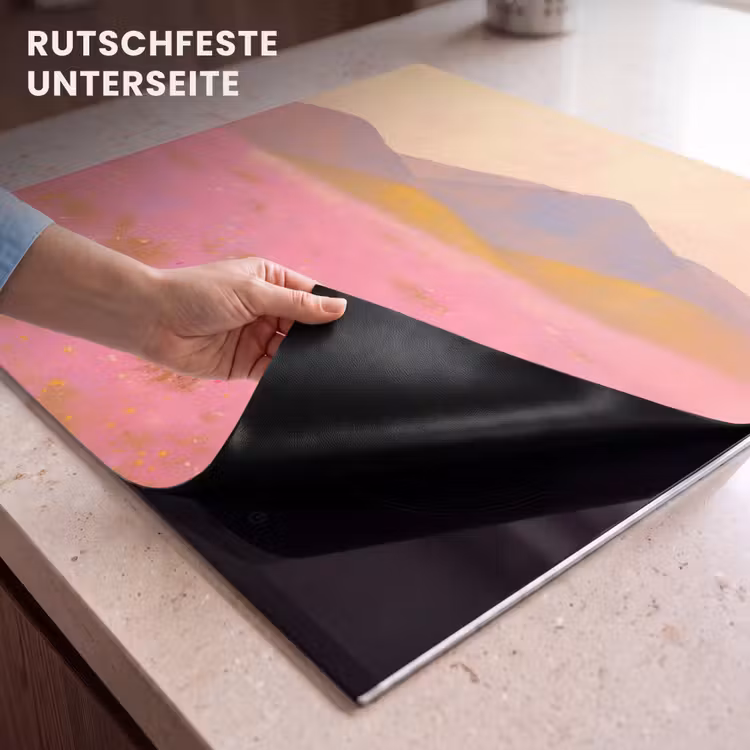 Herdabdeckplatte - Blumenwiese - Hügel - Scherenschnitt - Rosa — 6
