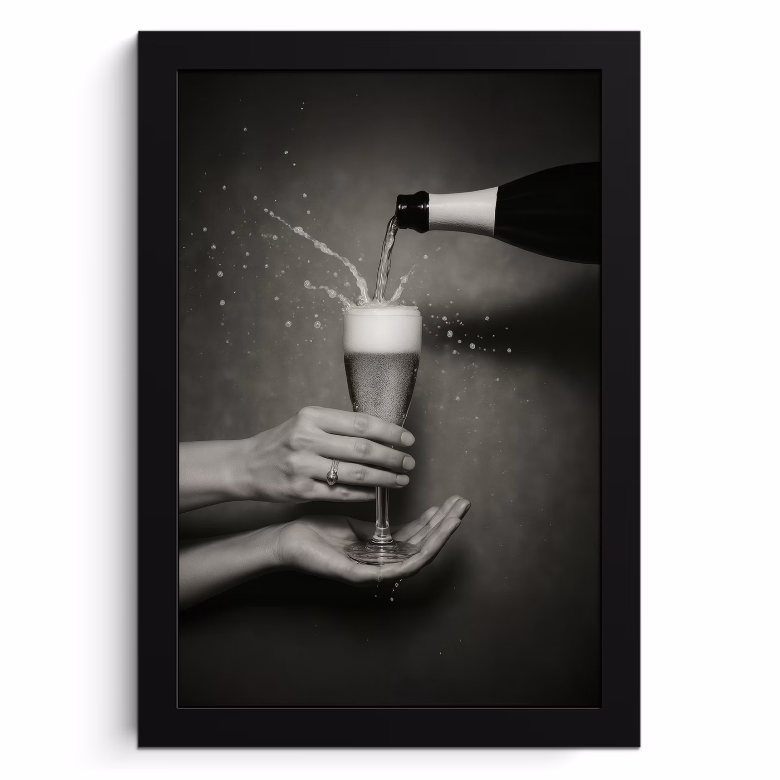 Bilder mit Rahmen - Champagnerflasche - Glas - Minimalistisch - Spritzer — 1