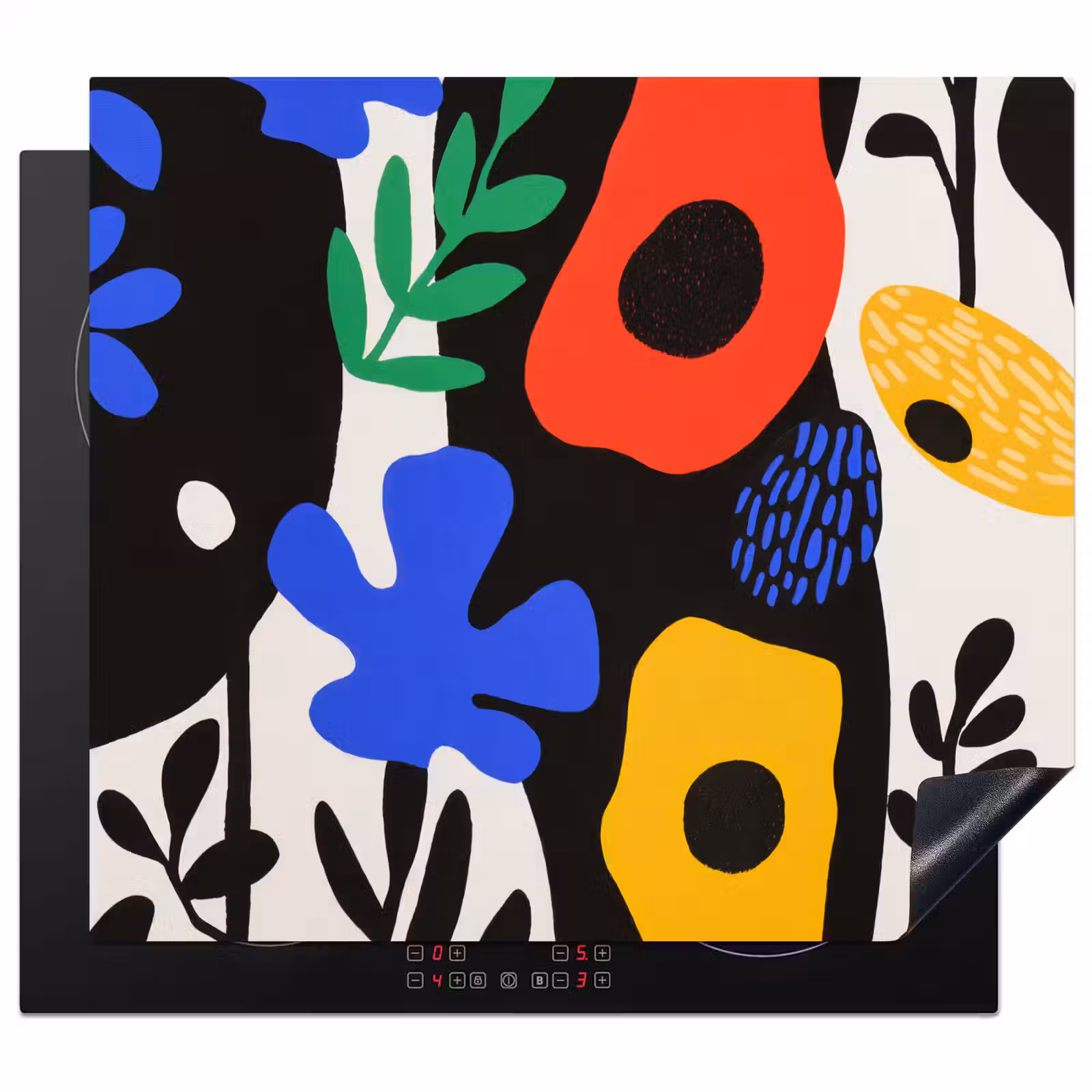 Herdabdeckplatte - Blumen - Blätter - Abstrakt - Schwarz — 1