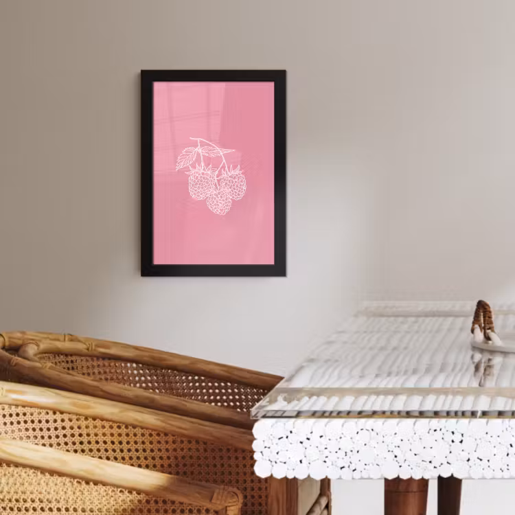 Bilder mit Rahmen - Himbeeren - Stiel - Gezeichnet - Rosa — 3