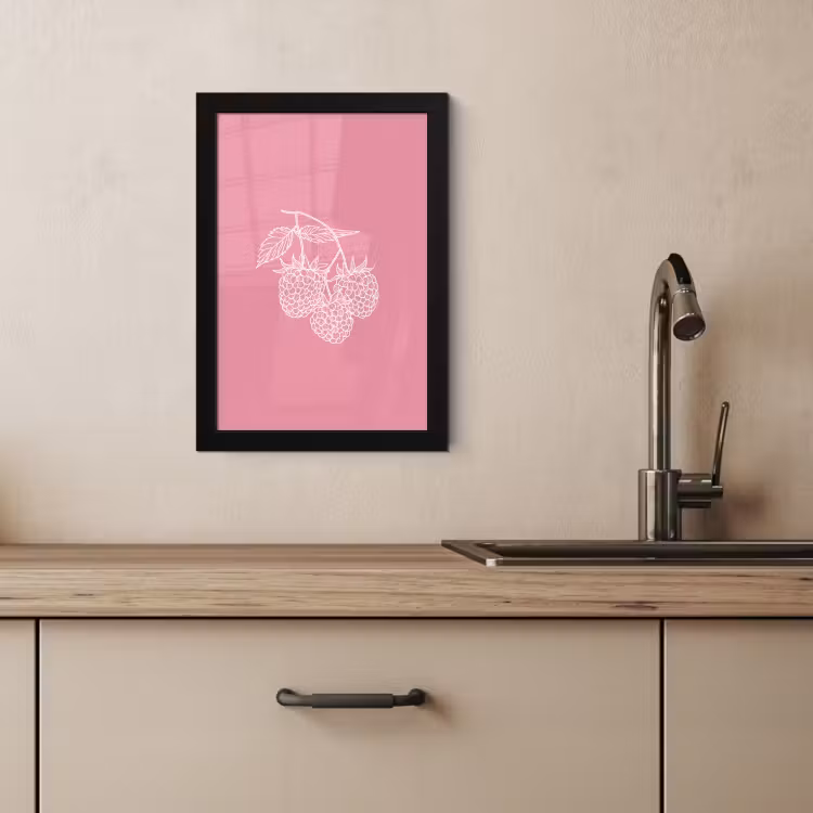 Bilder mit Rahmen - Himbeeren - Stiel - Gezeichnet - Rosa — 4