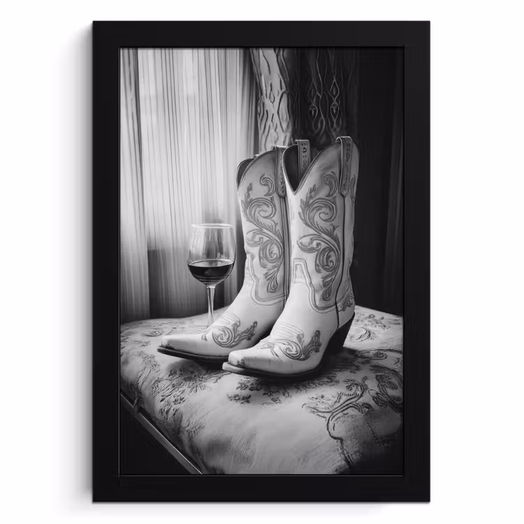Bilder mit Rahmen - Wein - Cowboystiefel - Fensterlicht - Weiß — 1