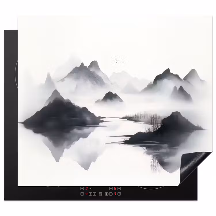Herdabdeckplatte - Berge - Neblig - Wasser - Weiß — 1