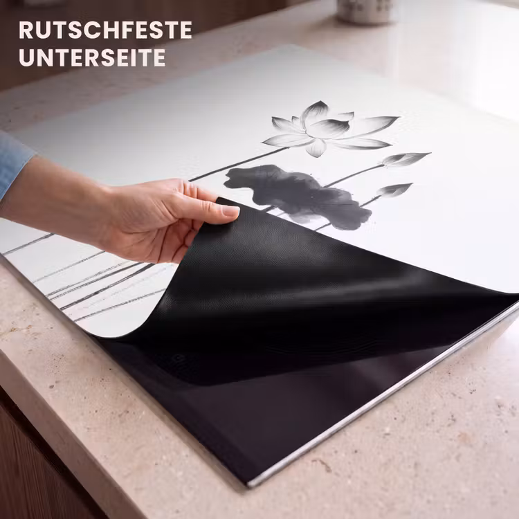 Herdabdeckplatte - Blätter - Schwarz - Lotusblume - Minimalistisch — 6