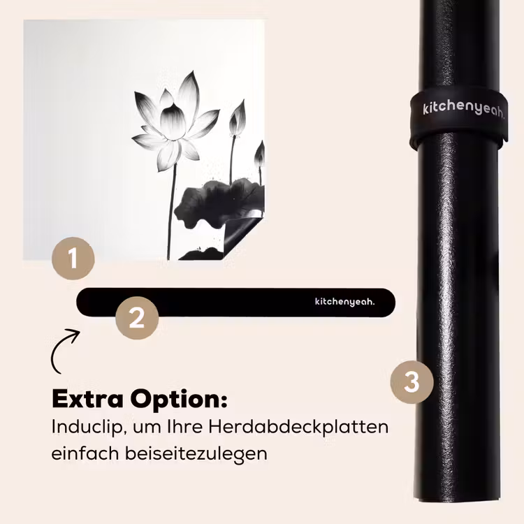Herdabdeckplatte - Blätter - Schwarz - Lotusblume - Minimalistisch — 8