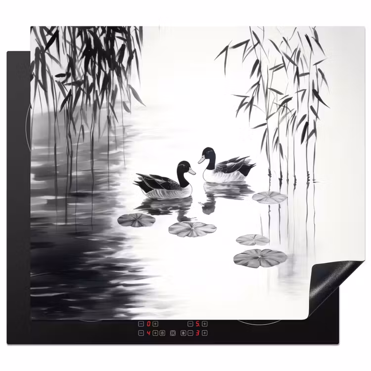 Herdabdeckplatte - Enten - Seerosen - Rohrstock - Schwarz — 1