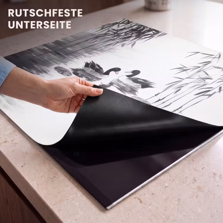 Herdabdeckplatte - Enten - Seerosen - Rohrstock - Schwarz — 6