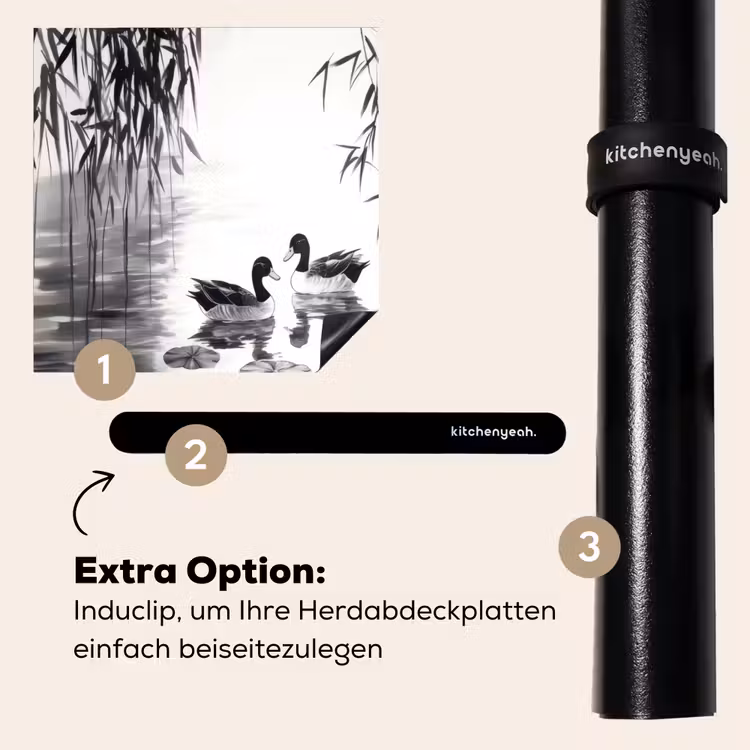 Herdabdeckplatte - Enten - Seerosen - Rohrstock - Schwarz — 8