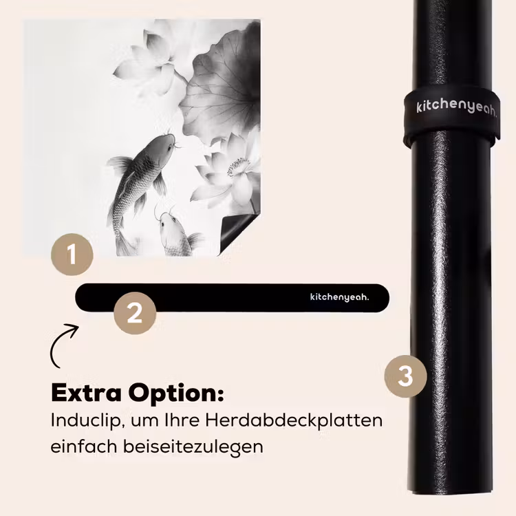 Herdabdeckplatte - Lotusblumen - Fisch - Blätter - Schwarz — 8