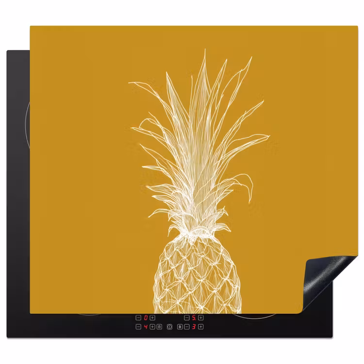 Herdabdeckplatte - Strich-Illustration - Ananas - Blattkrone - Ockergelb — 1