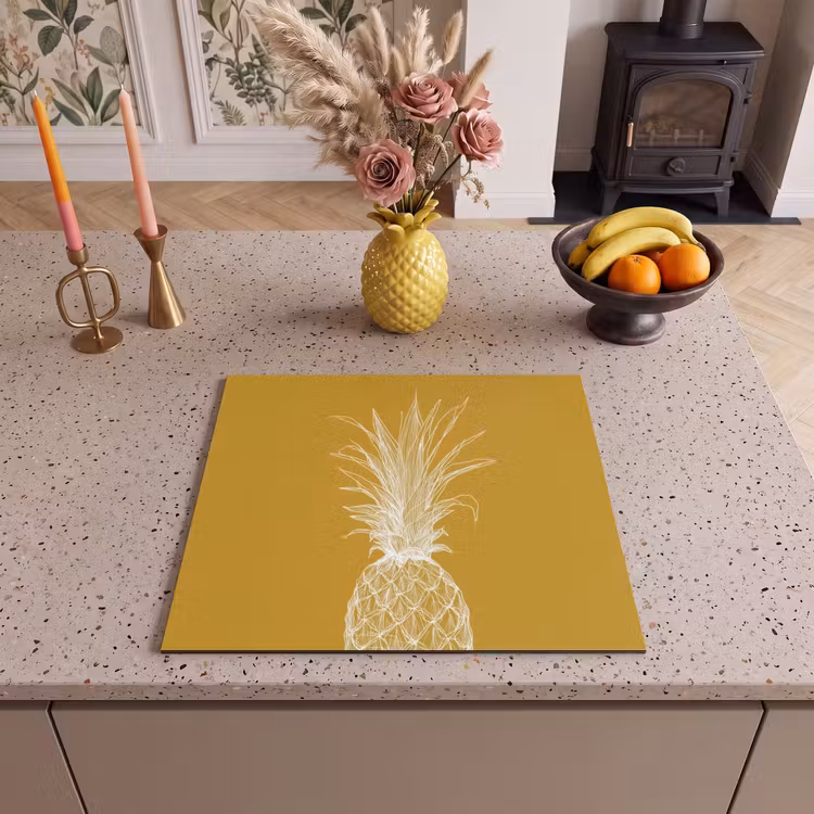 Herdabdeckplatte - Strich-Illustration - Ananas - Blattkrone - Ockergelb — 3