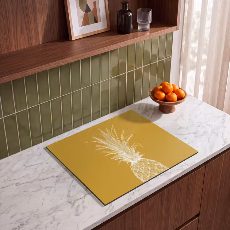 Herdabdeckplatte - Strich-Illustration - Ananas - Blattkrone - Ockergelb — 4