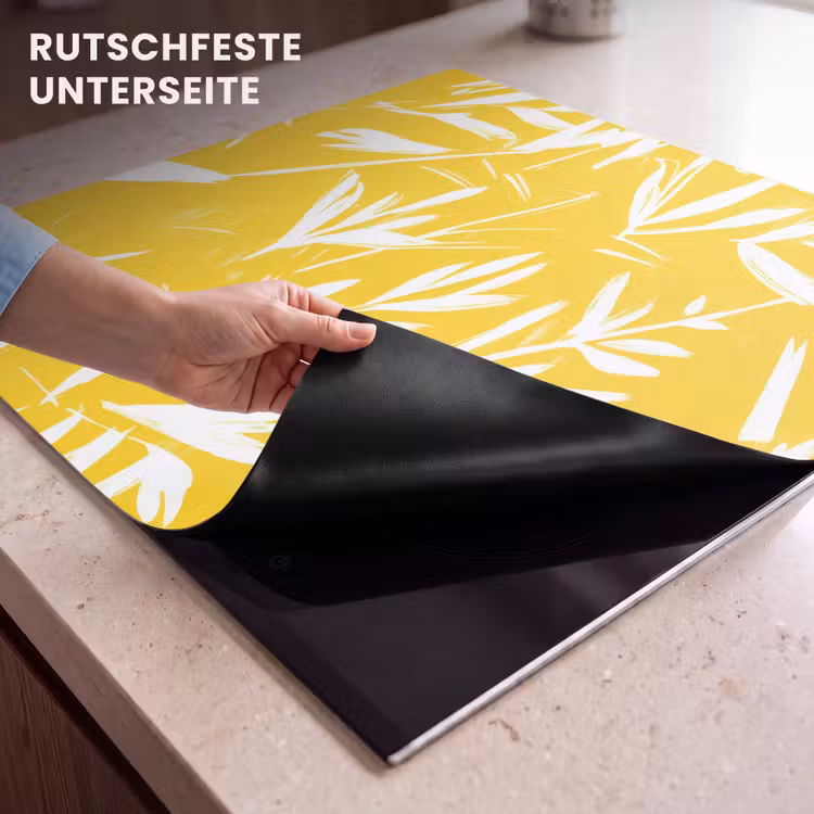 Herdabdeckplatte - Abstrakt - Blätter - Gelb - Pinselstriche — 6