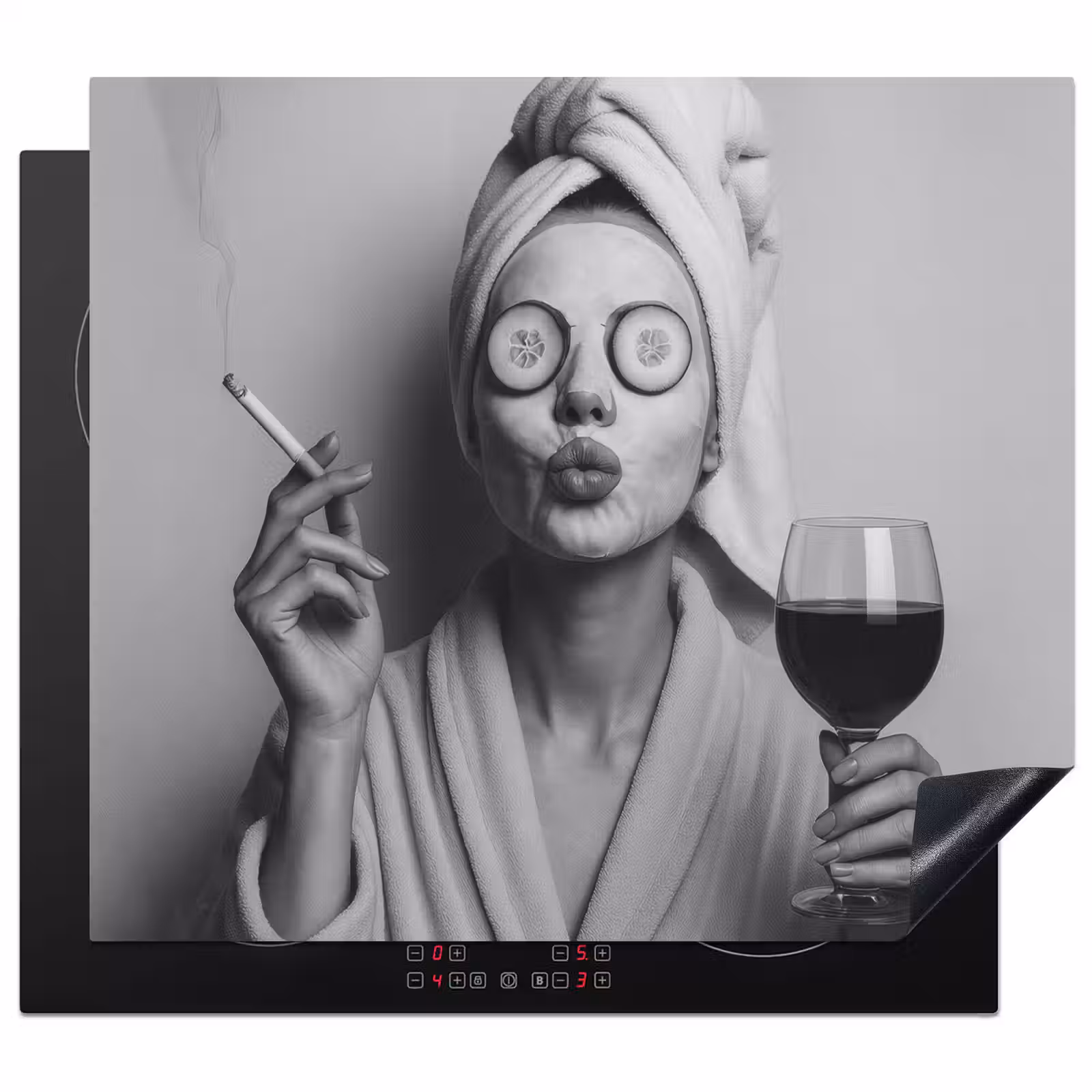 Herdabdeckplatte - Frau - Maske - Wein - Zigarette — 1