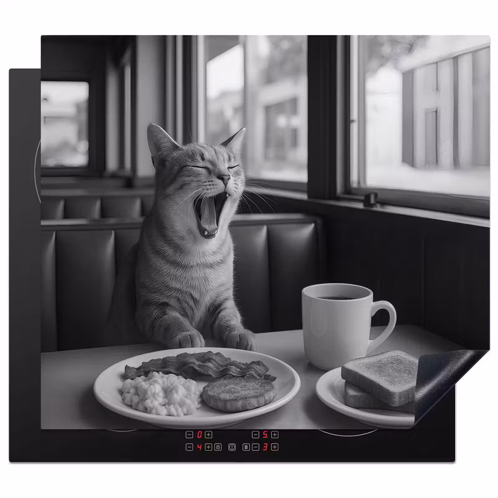 Herdabdeckplatte - Katze - Kaffee - Brot - Schwarz — 1