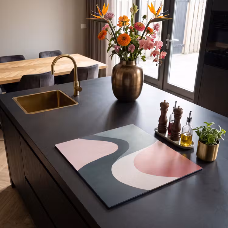 Herdabdeckplatte - Abstrakt - Wellen - Elegant - Rosa — 2