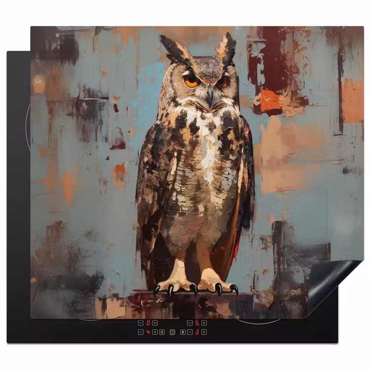 Herdabdeckplatte - Gemalt - Abstrakt - Eule - Braun — 1
