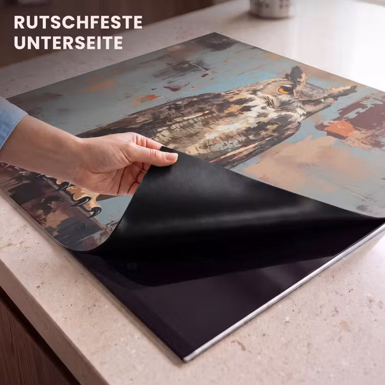 Herdabdeckplatte - Gemalt - Abstrakt - Eule - Braun — 6